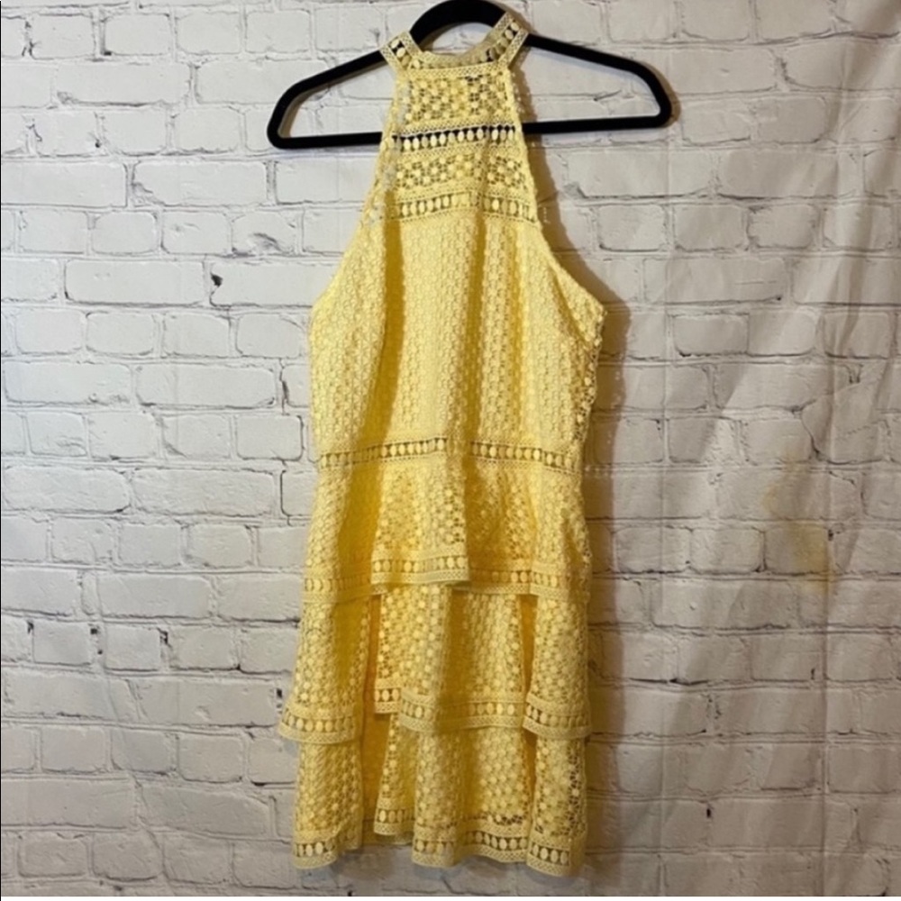 PrettyLittleThing Yellow Ruffle Halter Dress